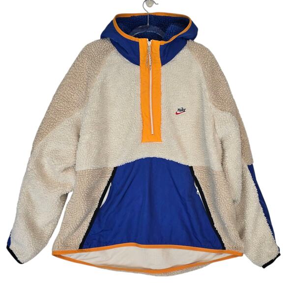 Nike Hoodie Pullover Half Zip Fleece & Nylon Color Block Mesh Lining Vintage XXL - Picture 1 of 11
